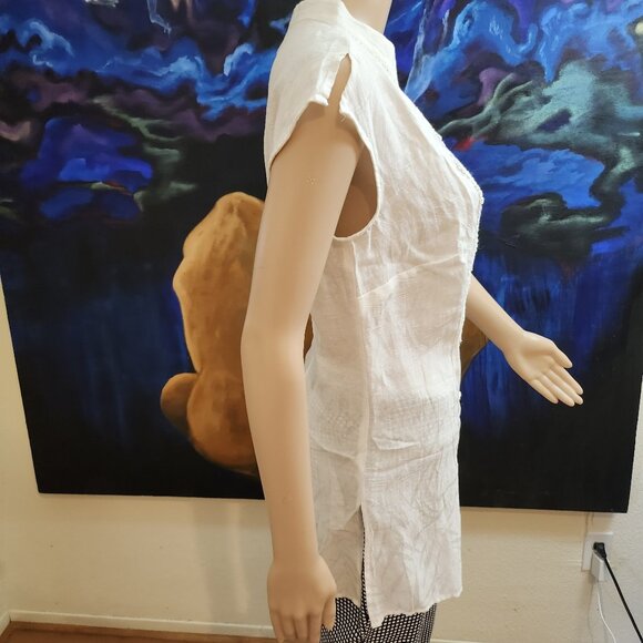 Coldwater Creek Linen Tunic Size M White Lace and Pattern - Picture 9 of 16
